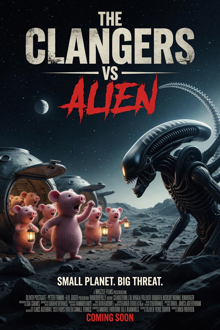 The Clangers vs Alien poster